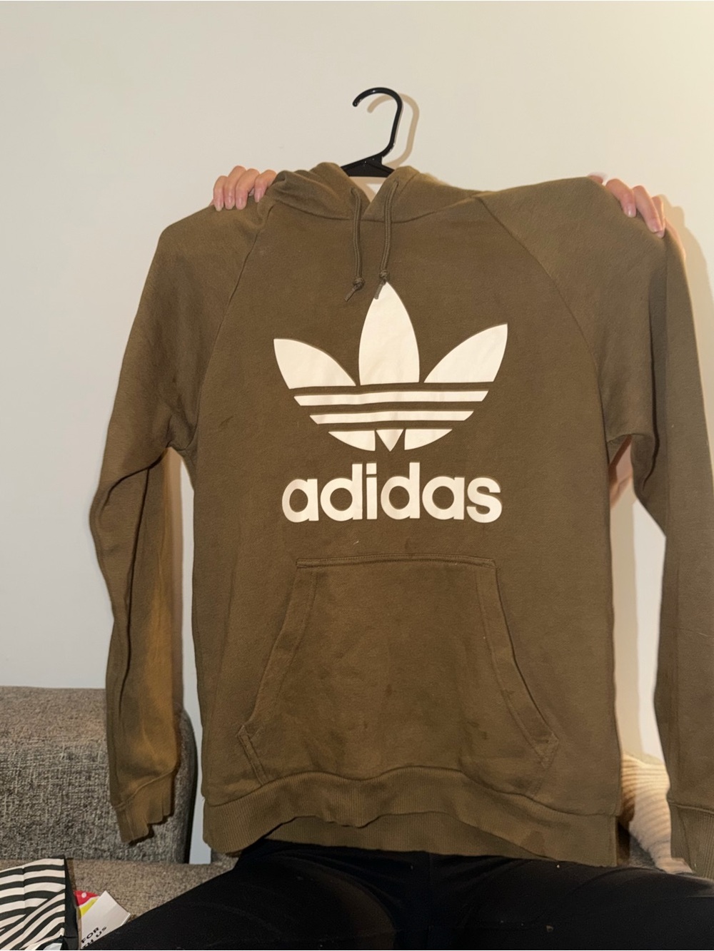 adidas Women's Olive Green Trefoil Crewneck Hoodie